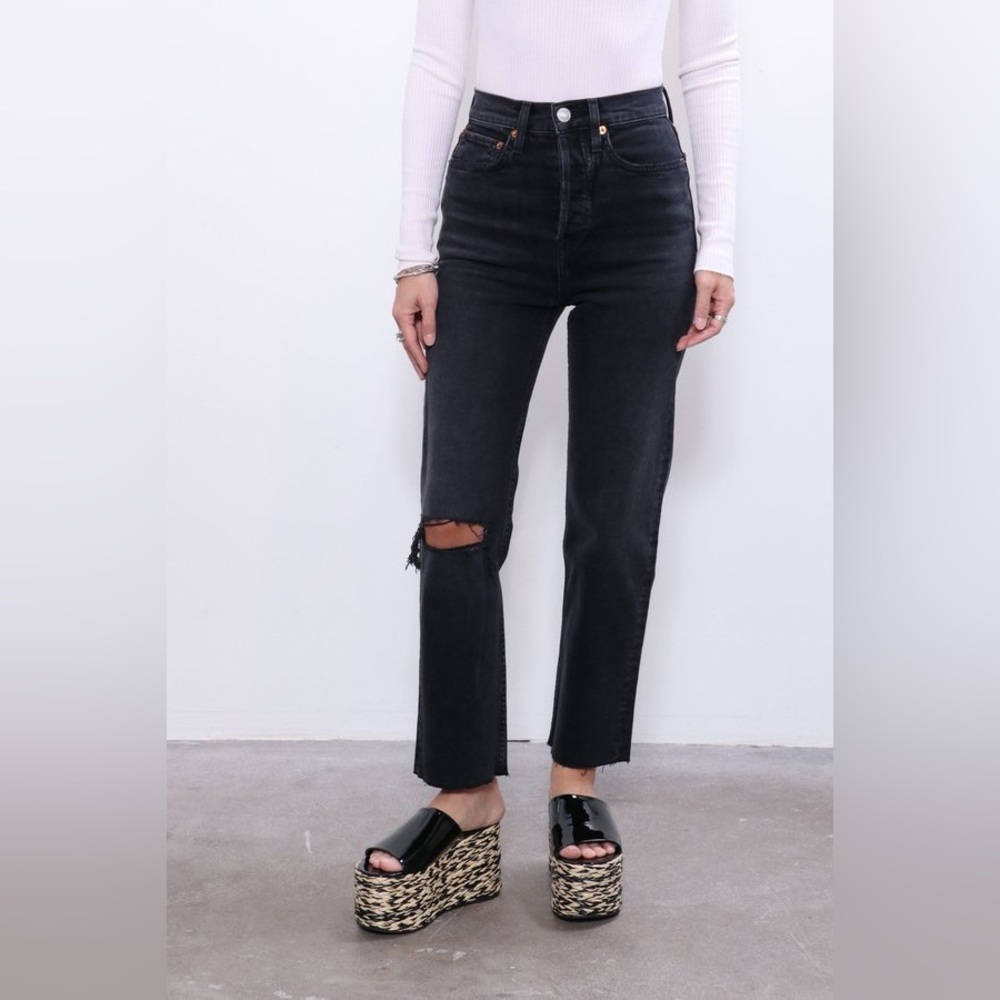 Re/Done Ultra High-Rise Ripped Stove Pipe Jeans